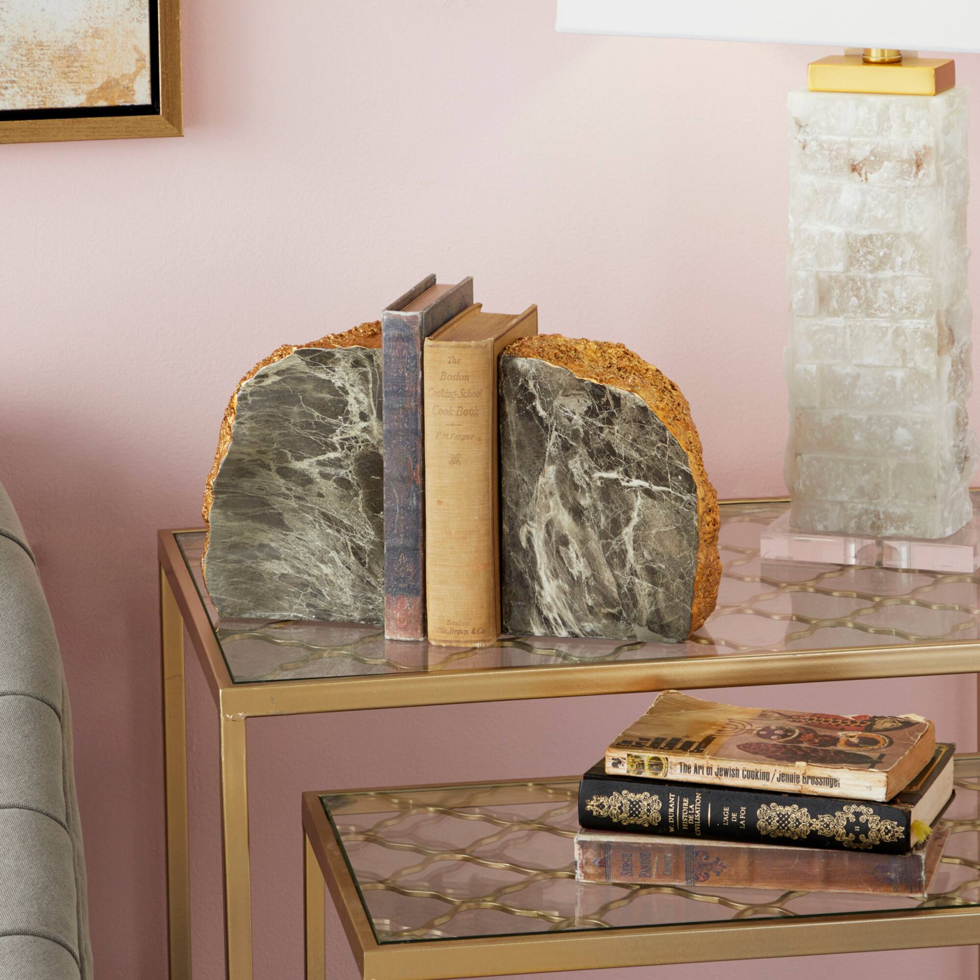 CosmoLiving by Cosmopolitan 7" Gray Glam Stone Bookends, 2ct.